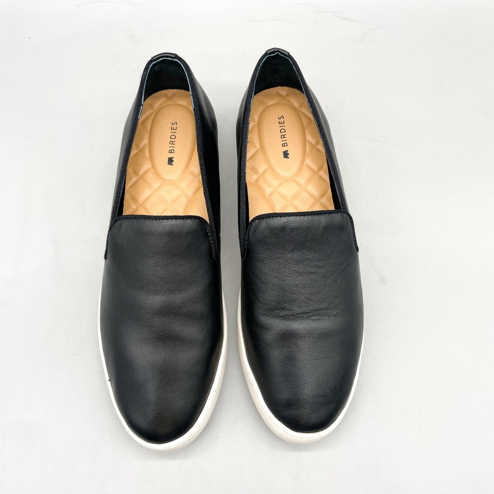 Birdies Womens 8 Swift Slip On Sneakers Black Leather Comfort Preppy Clean Girl